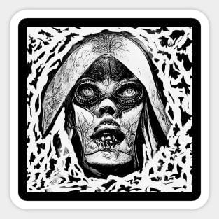 abstract face, scary woman, metal woman Sticker